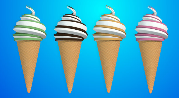 香草，巧克力，草莓，薄荷和焦糖冰淇淋甜筒(包括哑光，你可以自己设置背景)图片下载
