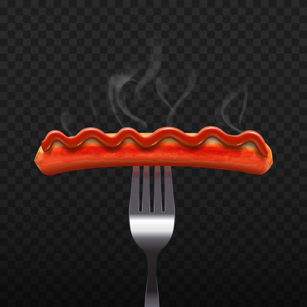 孤立的热香肠与番茄酱叉子在现实风格图片下载