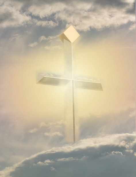 基督十字架在天空背景中显得明亮-图像图片下载