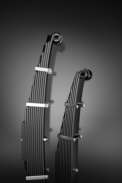 3 d渲染。轻型载货汽车钢板弹簧悬架。图片下载