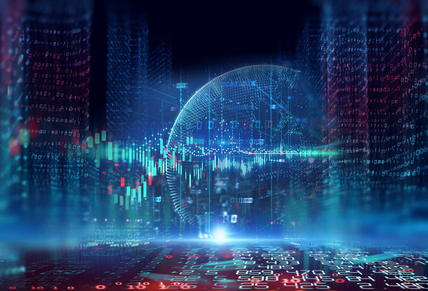 数字城市景观与数字元素插画图片下载