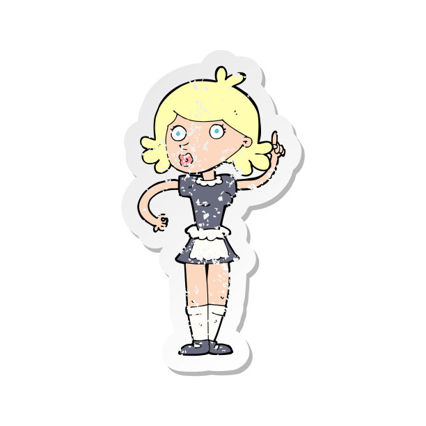 一个卡通女保洁员的复古旧贴纸图片下载