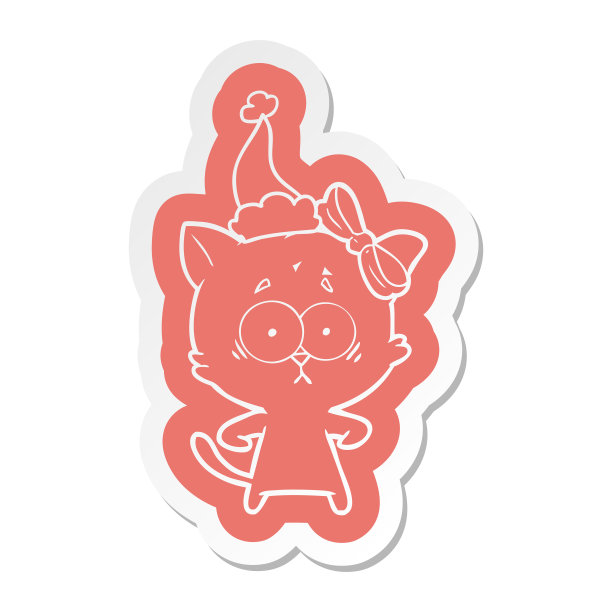 卡通贴纸的猫戴着圣诞老人的帽子图片下载