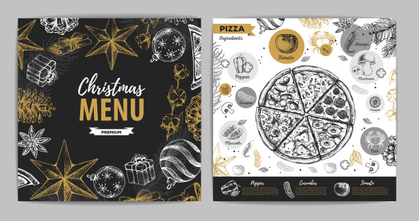 手绘圣诞节日菜单设计。餐厅的菜单图片下载