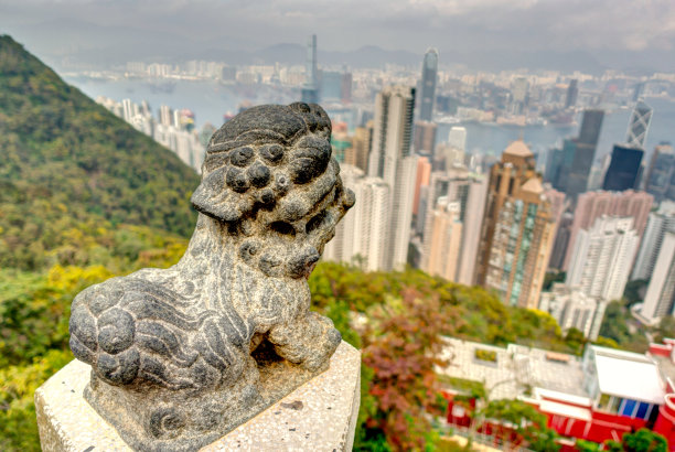 从太平山顶看香港城市景观，HDR图片图片下载