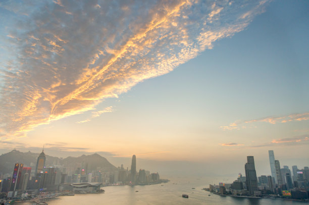 夕阳下的香港海港，HDR图片图片下载