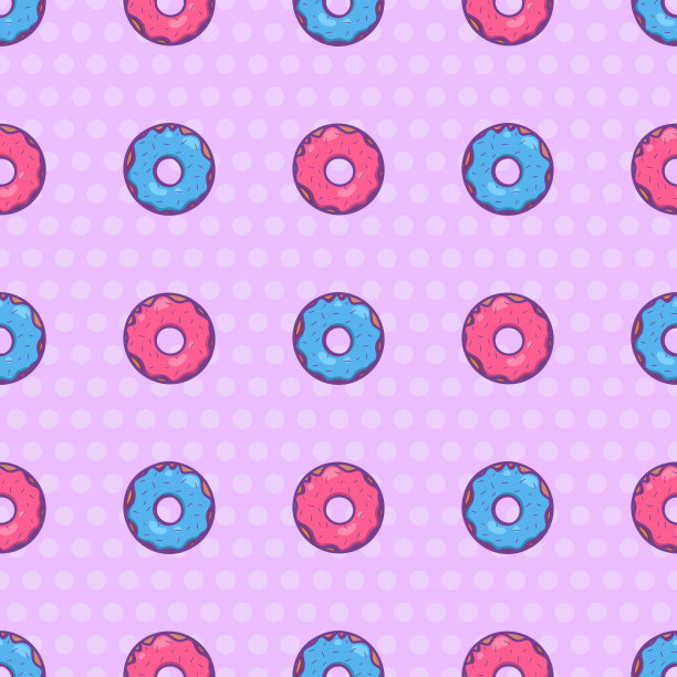 无缝纹理可爱，卡哇伊粉色和蓝色的甜甜圈在白色的背景。矢量模式图片下载