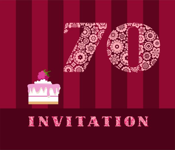 请柬，70岁，覆盆子派，矢量，英语。图片下载