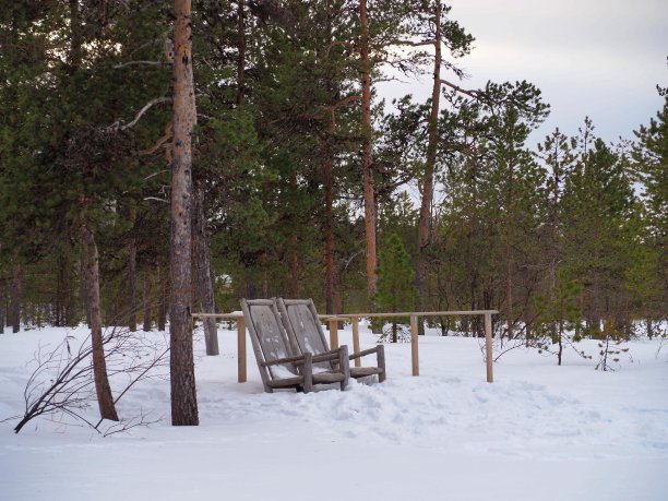 雪地里的木凳图片下载