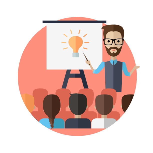 讲师在白板旁做演讲图片下载