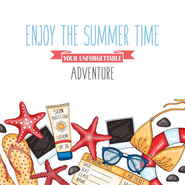 有夏季旅游背景，有沙滩配饰图片下载