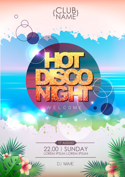 夏日派对海报设计。热迪斯科之夜图片下载