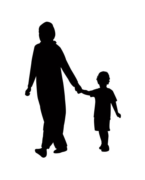 一个女人和女儿的身体轮廓向量图片下载