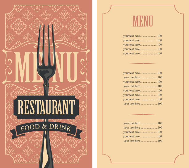餐厅菜单，价格表和叉子图片下载