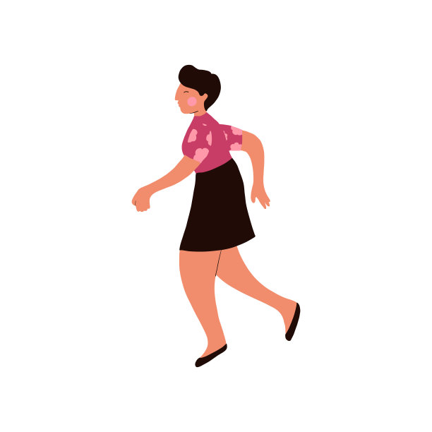 短发休闲装扮的棕发女子跑步矢量插画图片下载