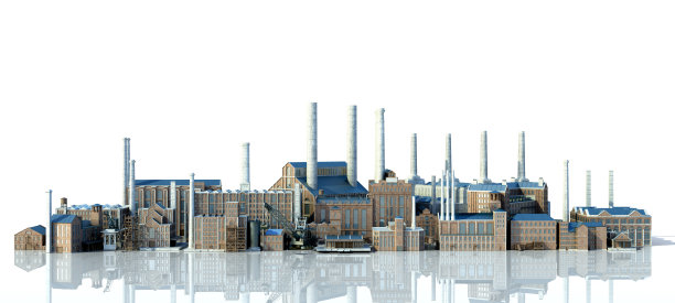 老工业建筑与反射3d渲染图像上的白色图片下载