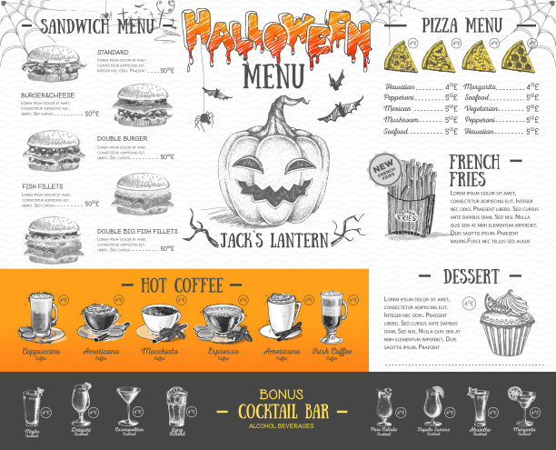 复古万圣节菜单设计。餐厅的菜单图片下载