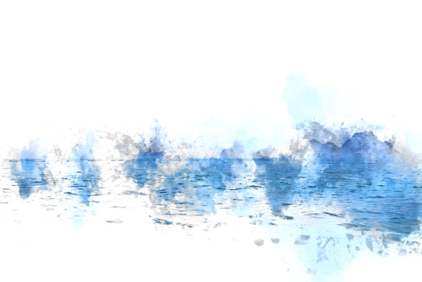 彩色的山峰和海水是水彩插画的背景。图片下载