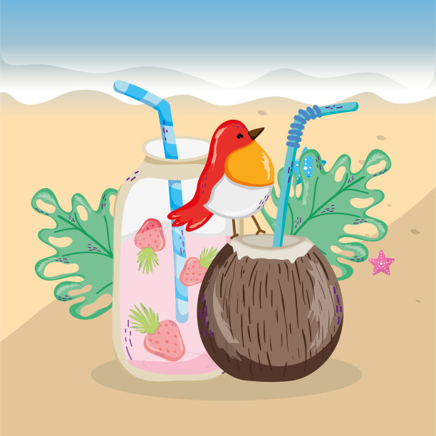 热带海滩风景主题卡通图片下载