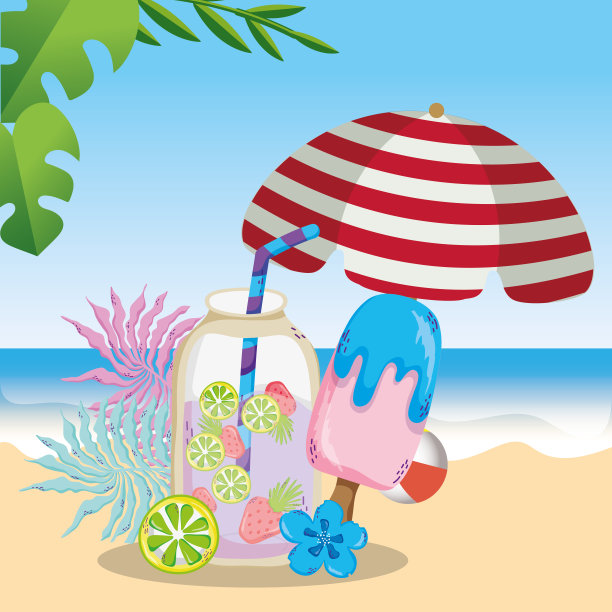 热带海滩风景主题卡通图片下载