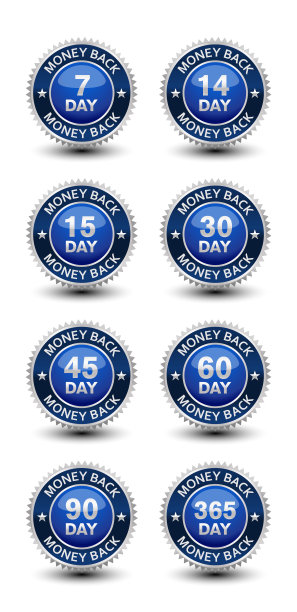 非常强大，沉重，可靠，蓝色退款保证徽章/印章集。图片下载