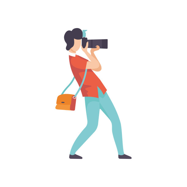 男专业摄影师用现代数码相机拍照，摄影师角色制作图片矢量插图图片下载