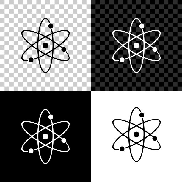原子图标孤立在黑色，白色和透明背景。象征科学、教育、核物理、科学研究。电子和protonssign。矢量图图片下载