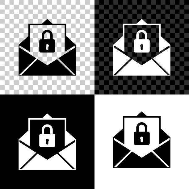 黑色背景上的安全邮件图标：带挂锁的邮件信封矢量图图片下载