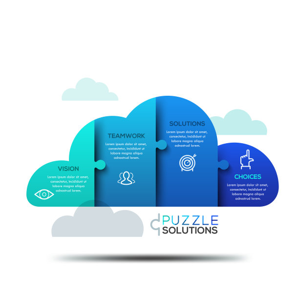 现代信息图形设计布局，七巧板拼图形状的云图片下载