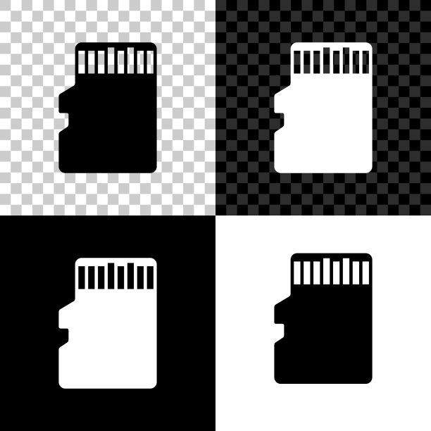 Micro SD存储卡图标，黑色、白色和透明背景上已隔离。矢量图图片下载