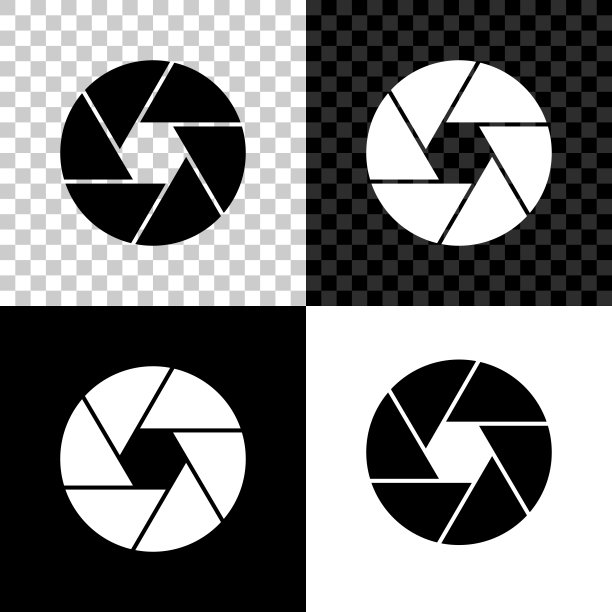 相机快门图标隔离在黑色，白色和透明的背景。矢量图图片下载