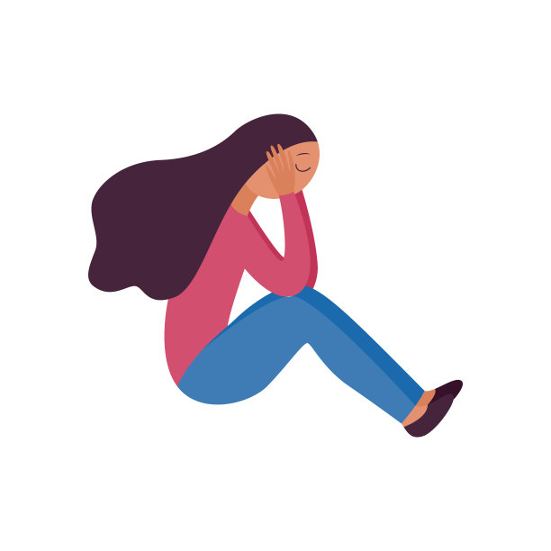 女人坐在她的腿，抱着她的头平卡通风格图片下载