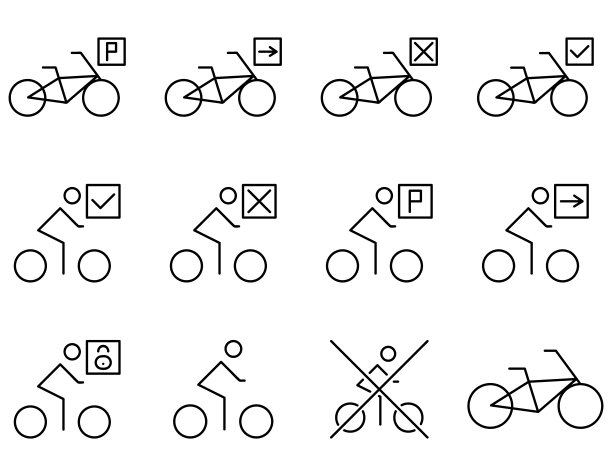 自行车标志，停车，方向，旅行禁令，车辆轮廓图标设置图片下载