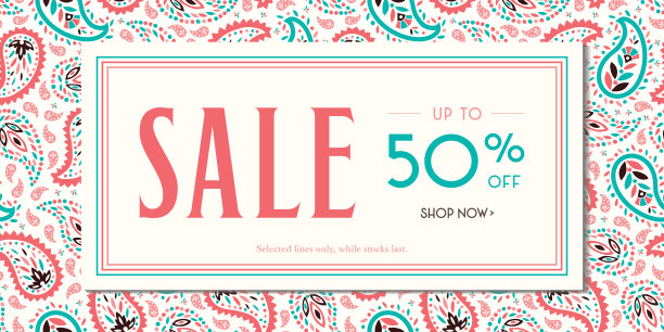 五彩东方佩斯利促销横长条旗。社交媒体广告图形。异想天开的女性设计图片下载