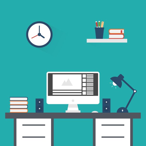 平面矢量插图的现代工作场所在房间图片下载