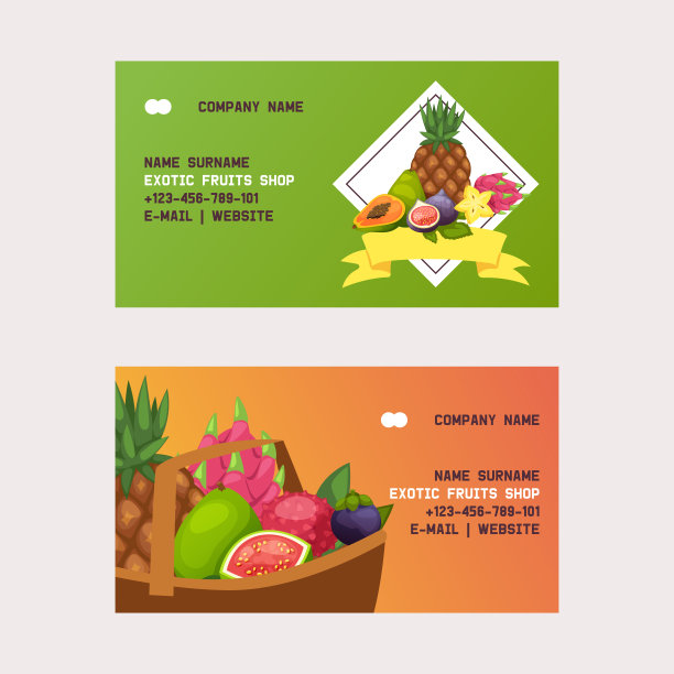 水果矢量名片水果苹果香蕉和异国情调的木瓜图片下载
