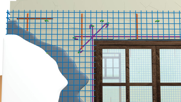房子角落的细节，显示了用金属网加固墙壁的元素图片下载