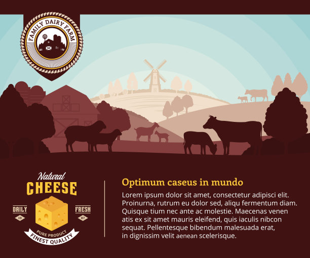 奶酪标签和奶牛场插图图片下载