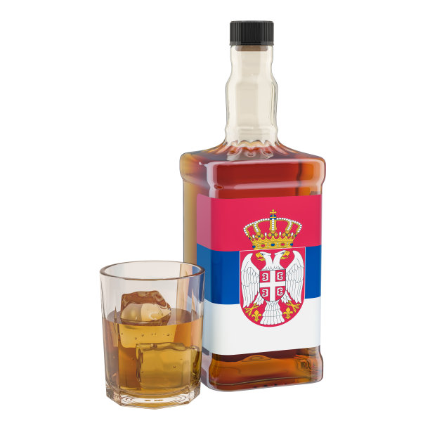 塞尔维亚酒精饮料的生产和消费，概念。3D渲染孤立的白色背景图片下载