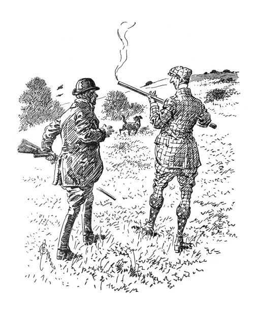 英国讽刺漫画漫画插图男人用枪和一条狗打猎图片下载