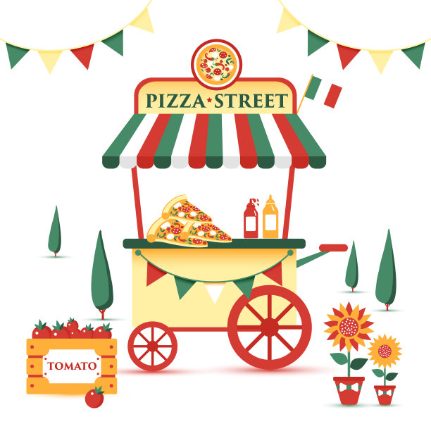 披萨车图标在卡通风格孤立的白色背景。披萨和披萨符号矢量插图。图片下载