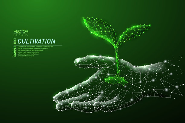 摘要人手生长芽的多边形光设计。图片下载