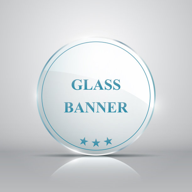 现实透明的圆形玻璃旗帜上的灰色背景图片下载