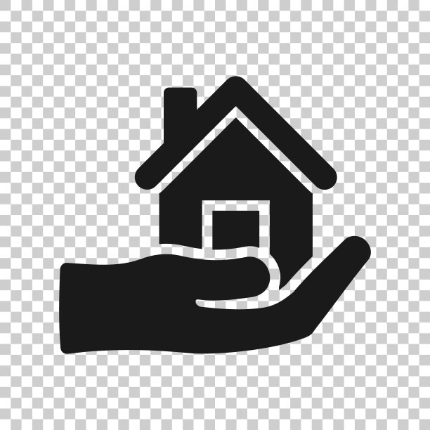 家庭护理图标在透明的风格。手握房子矢量插图上孤立的背景。打造优质经营理念。图片下载