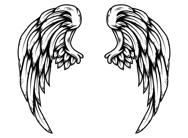 雄鹰的翅膀在纹身风格孤立在白色的背景。设计元素海报，t恤，卡片，徽章，标志，徽章。矢量图图片下载