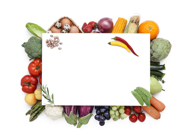 健康的新鲜水果和蔬菜从上方拍摄，复制空间在中心图片下载