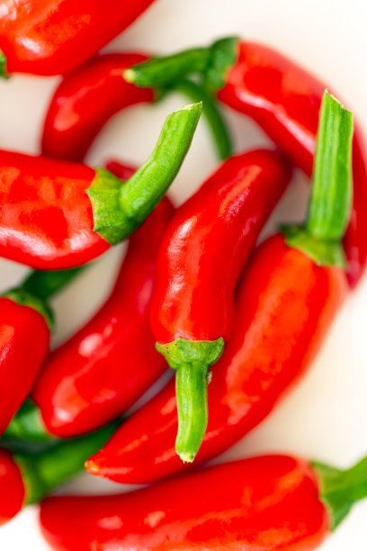特写新鲜的有机红辣椒，白色背景与拷贝空间图片下载