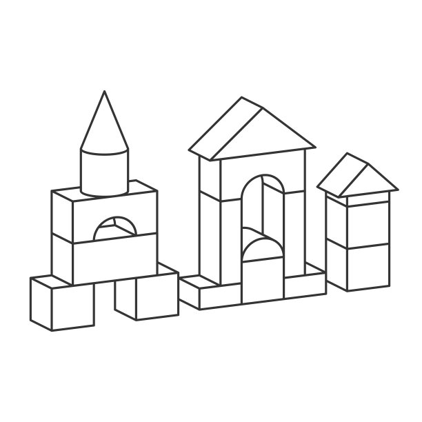 线条风格玩具建筑塔插图着色书图片下载