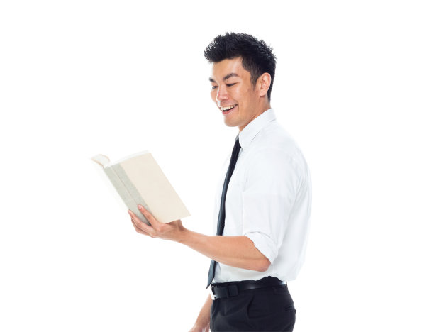 英俊的亚洲商人-持有和看书图片下载