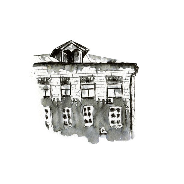 旧的木制房屋。水彩水墨建筑素描。手绘插图在纸上图片下载
